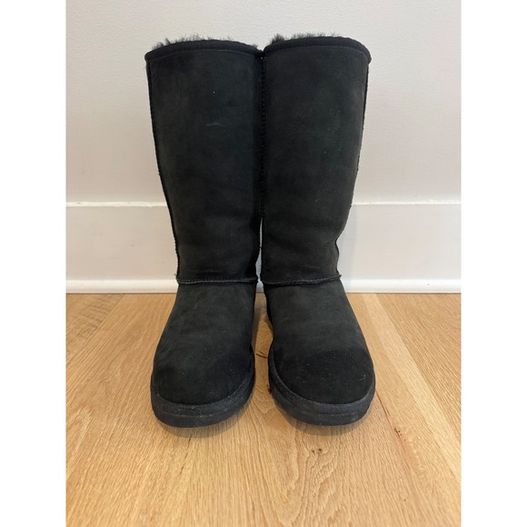 UGG Australia Black Suede Tall Sheepskin Lined Boots Women's Size 8 - Picture 10 of 13